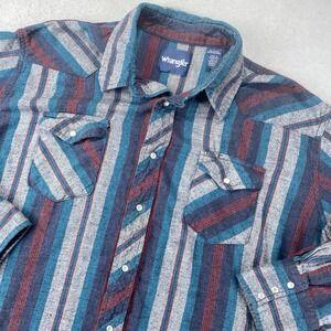 VTG Wrangler Chamois Flannel Pearl Snap Long Sleeve Mens 2XB XXL BIG MultiColor